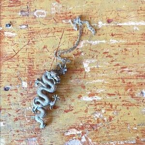 Asian Silver Dragon  Pendant Necklace